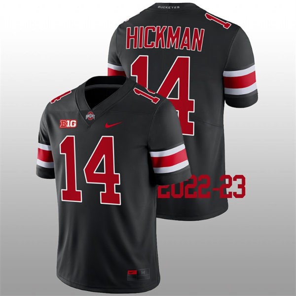 Mens Ohio State Buckeyes #14 Ronnie Hickman Nike Blackout College Football Game Jersey