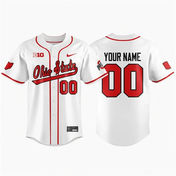 Ohio State Buckeyes Custom Nike 2026 White with red Strip Baseball Game Jersey