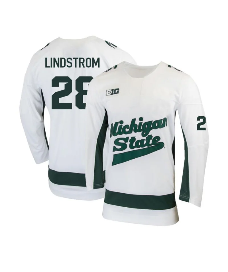 Michigan State Spartans #28 Cayden Lindstrom 2024 White Hockey Jersey