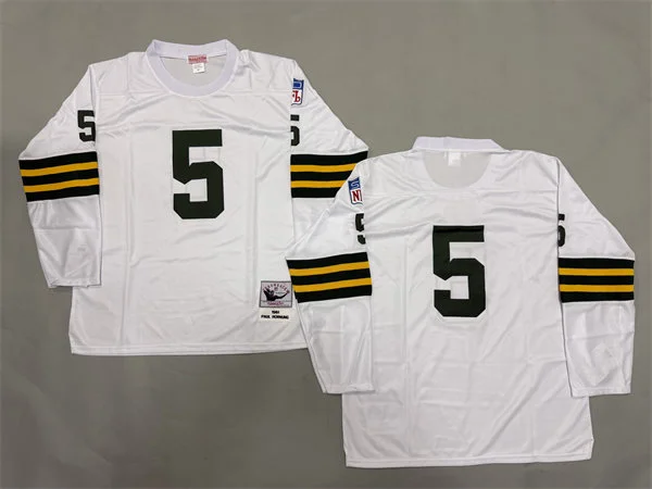 Men's Green Bay Packers #5 Paul Hornung 1961 White Long-Sleeved Throwback Jersey