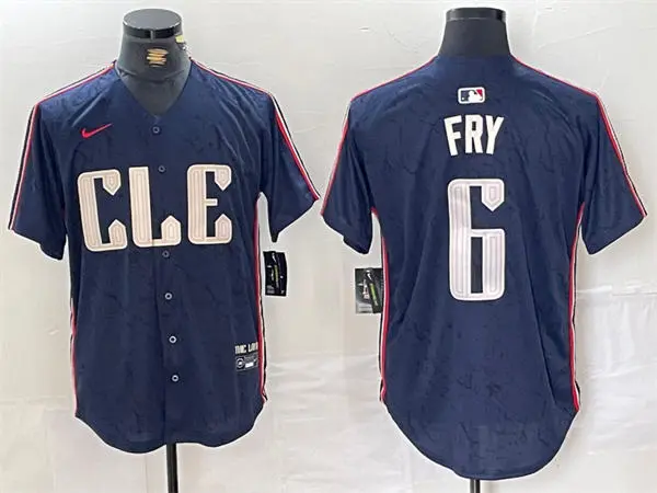 Mens Cleveland Guardians #6 David Fry Nike Navy City Connect Limited Player Jersey