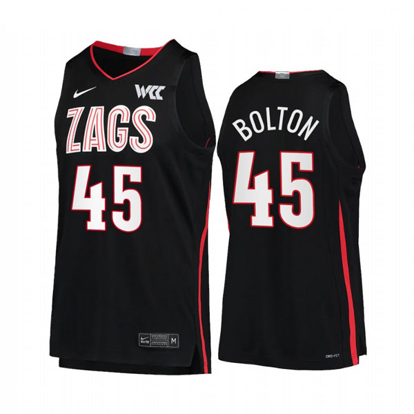 Mens Gonzaga Bulldogs #45 Rasir Bolton Nike 2021-22 Black WCC College Basketball Game Jersey