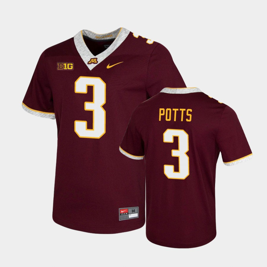 Men's Minnesota Golden Gophers #3 Treyson Potts 2020 Maroon White Nike Untouchable Game Football Jersey