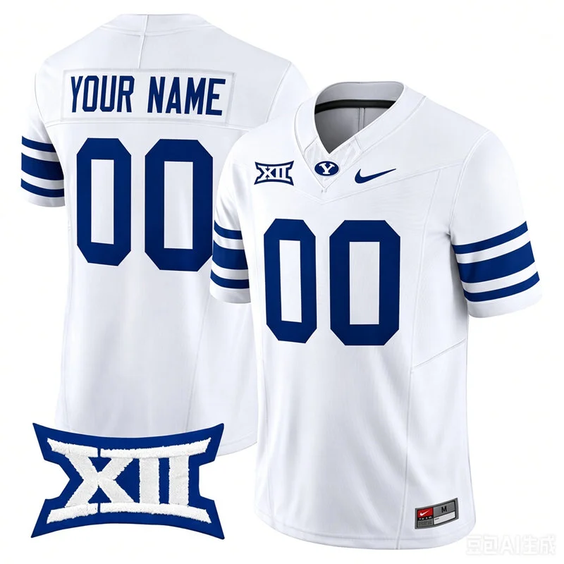 BYU Cougars Custom Nike 2025 XII White Navy College Football Jersey