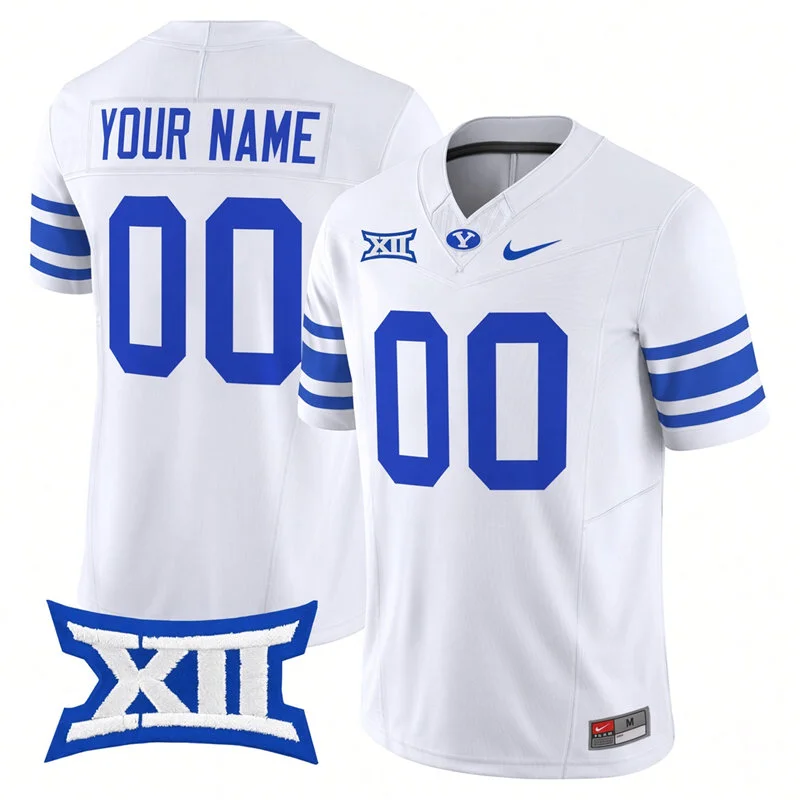 BYU Cougars Custom Nike 2025 XII White Royal Ncaa College Football Jersey