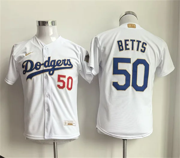 Youth Los Angeles Dodgers #50 Mookie Betts  Nike 2026 White Gold Collection Stadium Limited Jersey