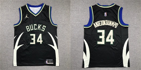 Youth Milwaukee Bucks #34 Giannis Antetokounmpo Jordan Brand Black Statement Edition Swingman Jersey