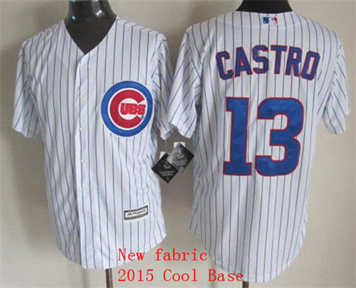 Men's Chicago Cubs #13 Starlin Castro 2015 New Cool Base White Pinstripe Jersey