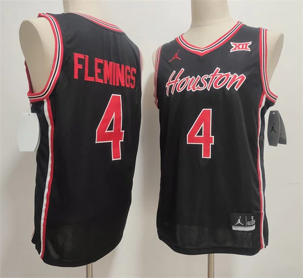 Houston Cougars #4 Kingston Flemings 2025 Black Houston Basketball Game Jersey