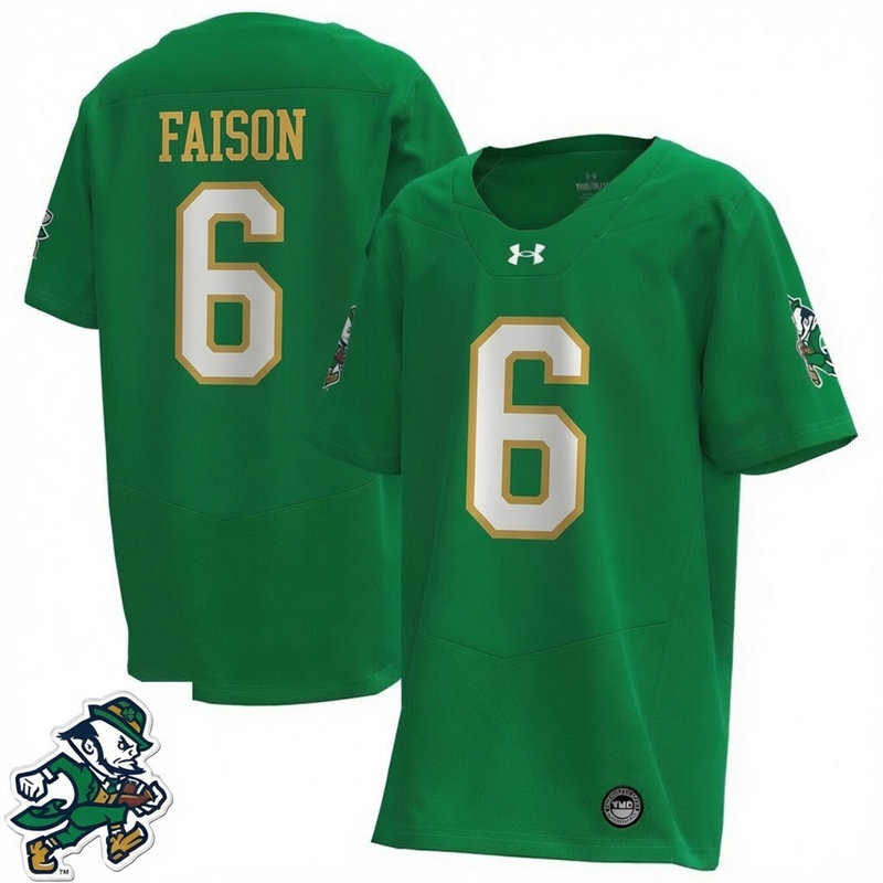 Notre Dame Fighting Irish #6 Jordan Faison 2026 Green with Name Alternate Football Jersey
