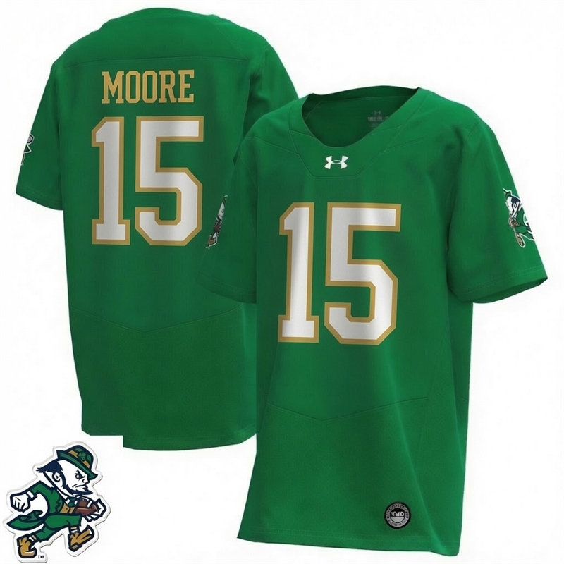 Notre Dame Fighting Irish #15 Leonard Moore 2026 Green with Name Alternate Football Jersey