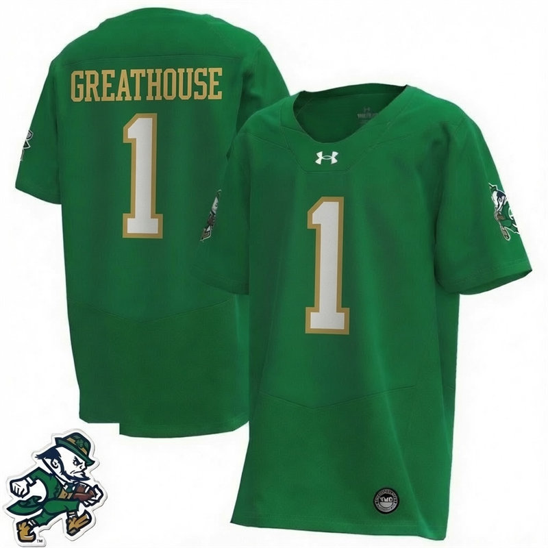 Notre Dame Fighting Irish #1 Jaden Greathouse 2026 Green with Name Alternate Football Jersey