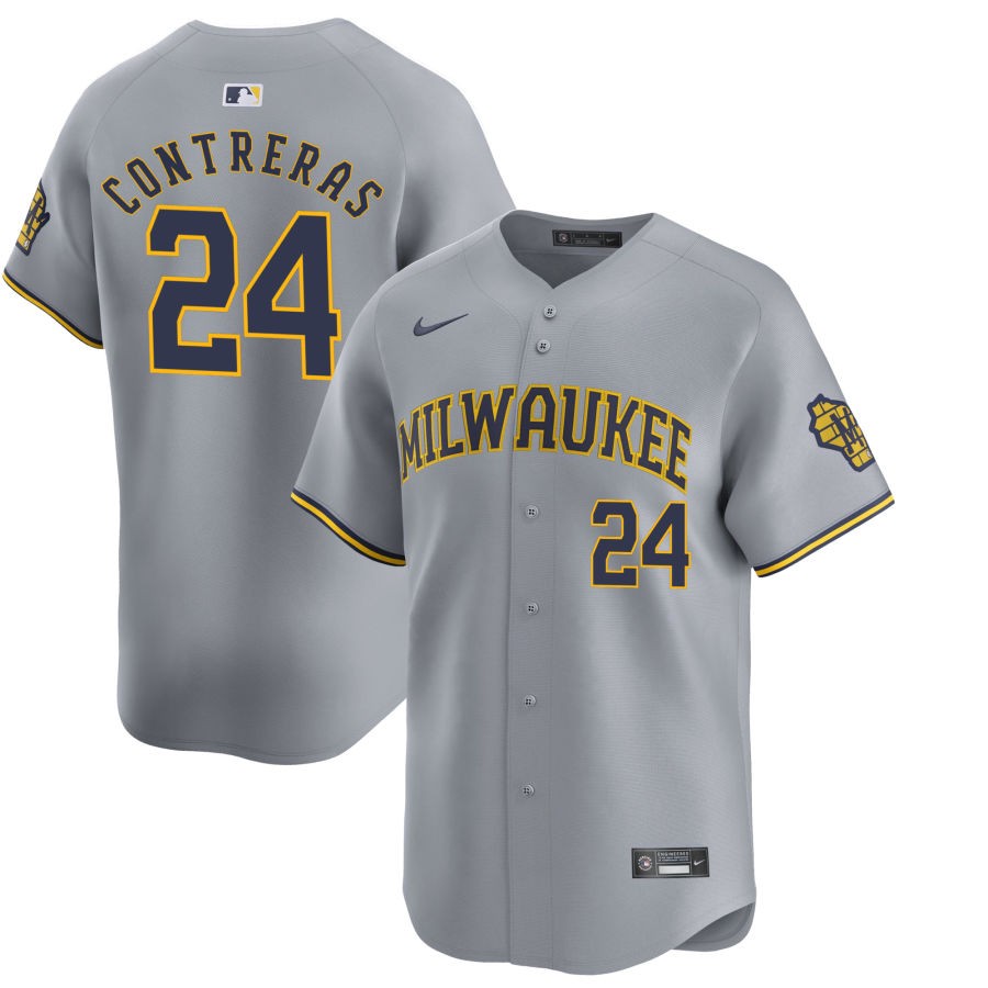 Youth Milwaukee Brewers #24 William Contreras Nike Gray Road Jersey