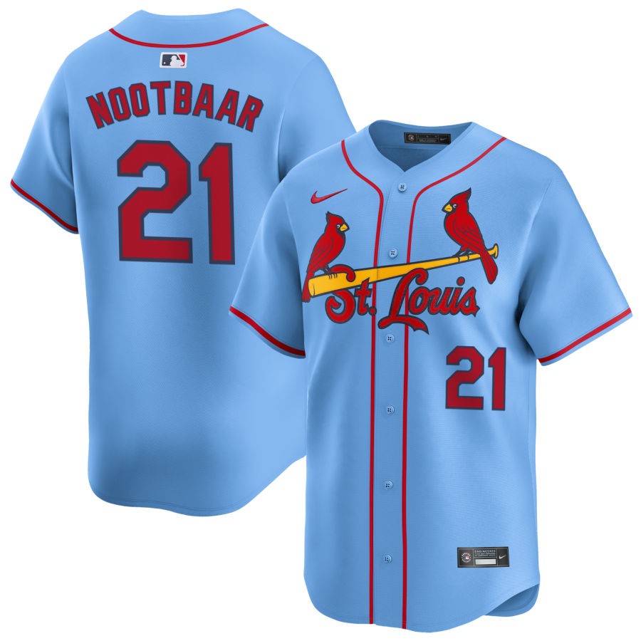 Mens St. Louis Cardinals #21 Lars Nootbaar Nike Light Blue Alternate Limited Jersey