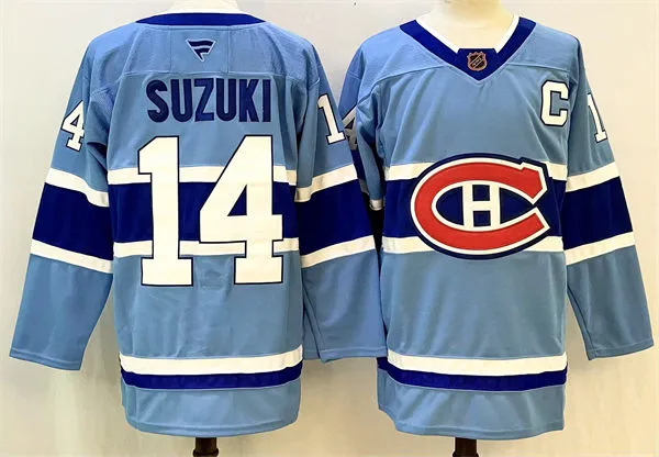 Men's Montreal Canadiens #14 Nick Suzuki Blue 2022 Reverse Retro Primegreen Jersey