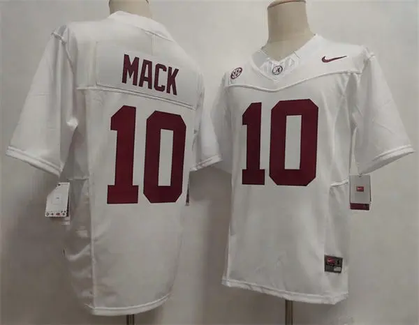 Mens Alabama Crimson Tide #10 Austin Mack 2025 White College Football Game Jersey