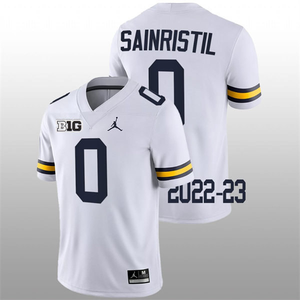 Mens Michigan Wolverines #0 Mike Sainristil Jordan Brand White College Football Game Jersey