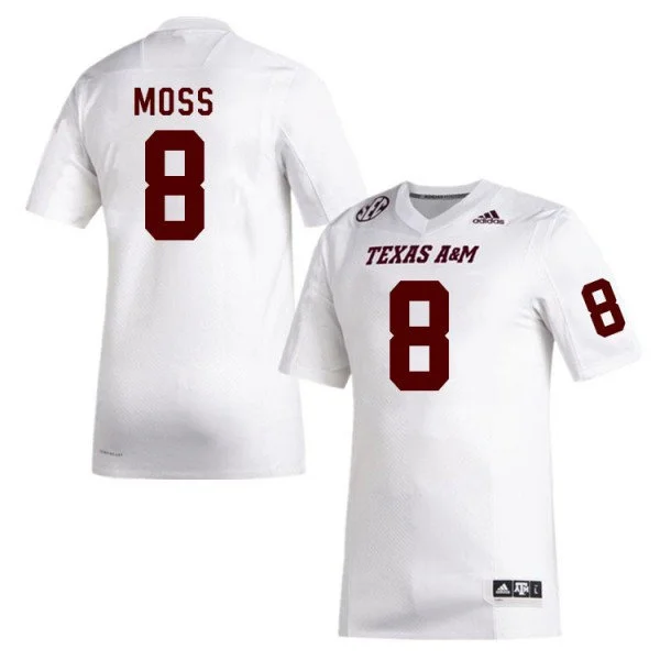 Texas A&M Aggies #8 Le'Veon Moss 2025 White College Football Game Jersey