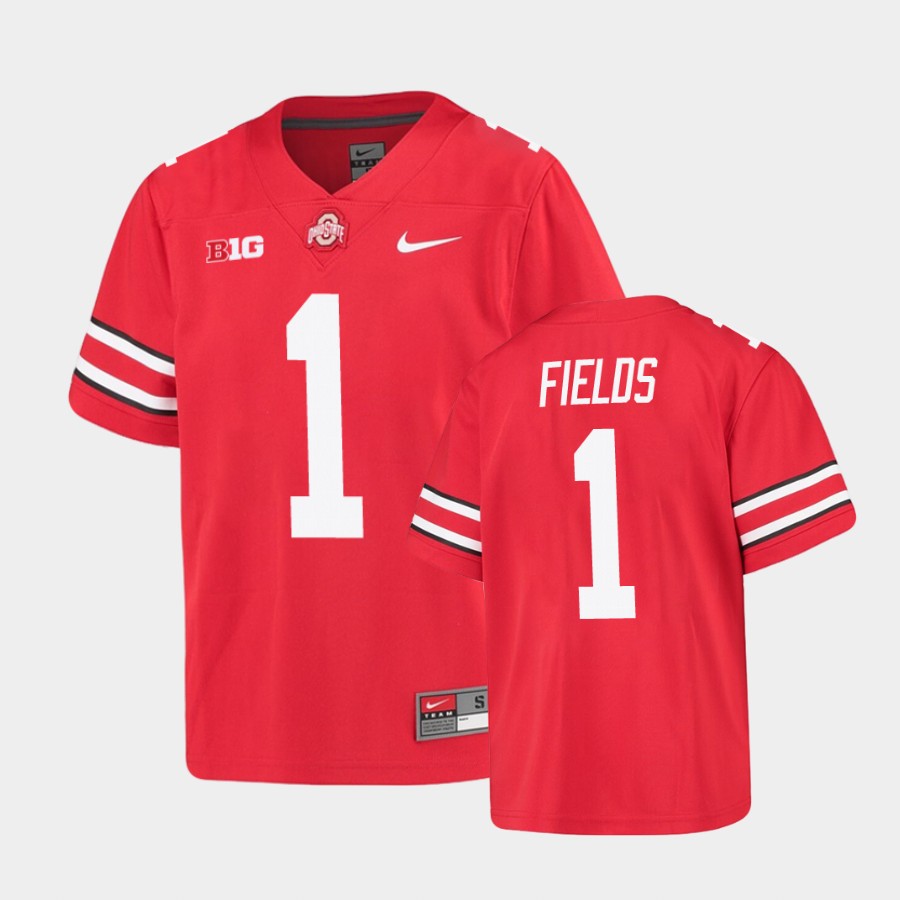 Youths #1 Justin Fields Ohio State Buckeyes Stitched Nike Scarlet College Football Game Jersey S-3XL